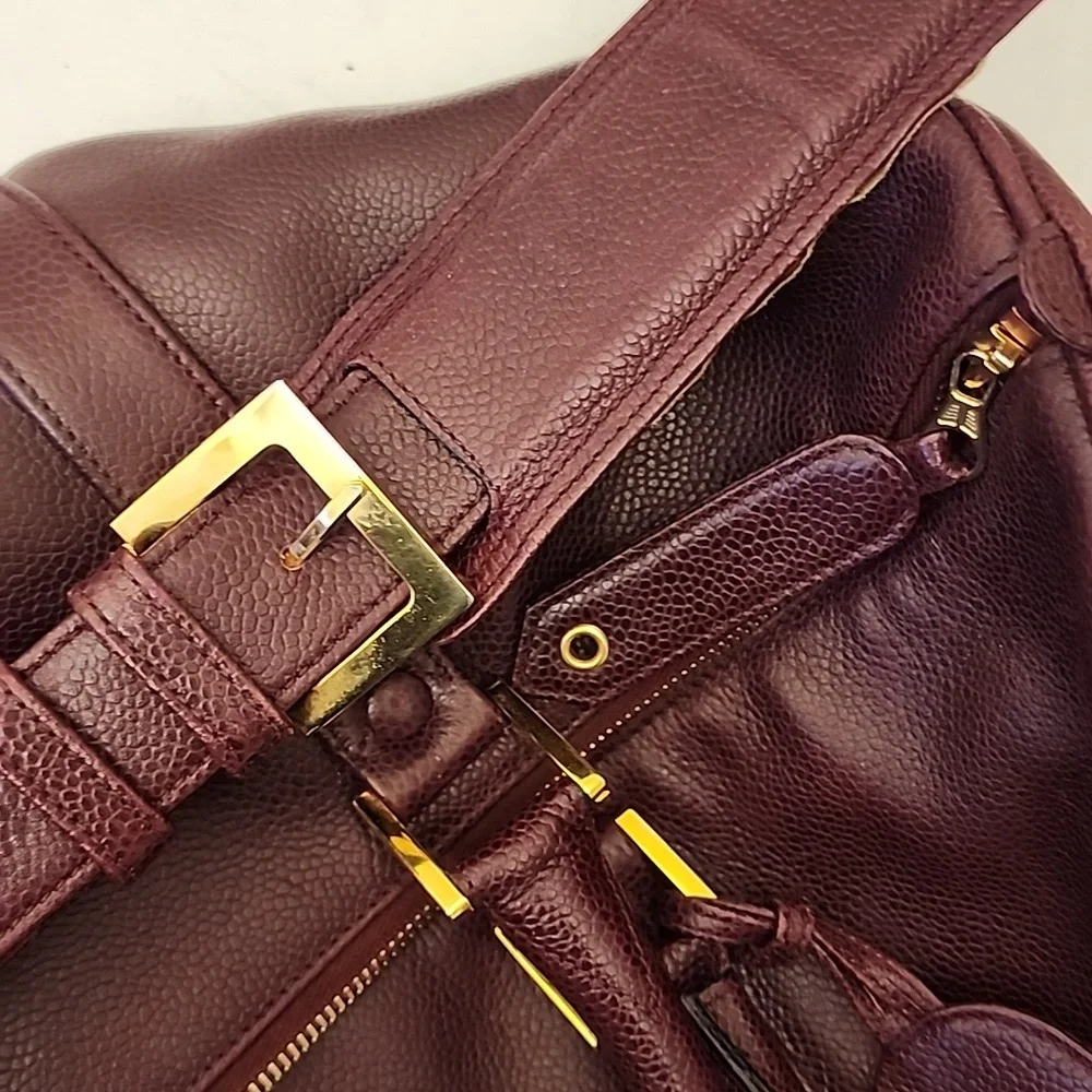 Rare! Chanel CC Caviar Leather Duffel Travel Gym Bag Burgundy ENTRUPY COA - Picture 15 of 16